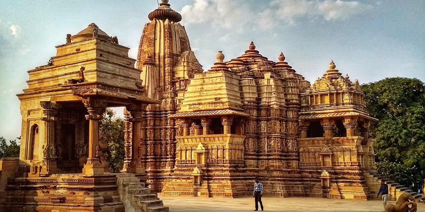 An image of the Khajuraho temples, a destination to visit in February in India.