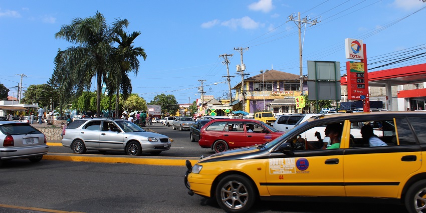A View of the busy streets in the evening in Kingston, the capital city of Jamaica
