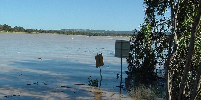 An image view of Lake Albert in Africa with calm waters, green hills, and a scenic horizon