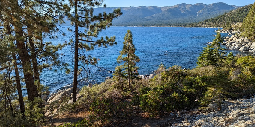 An image of Lake Tahoe, California, during the golden hour with a stunning view.