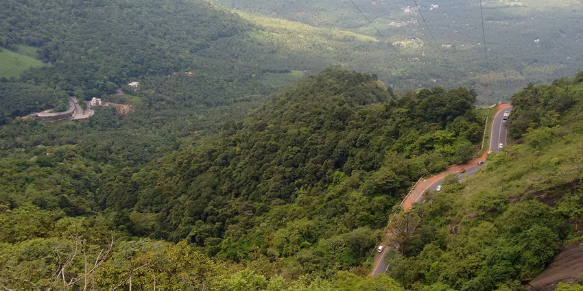 View from the Lakkidi view point of NH 212 which have 9 hairpin bends