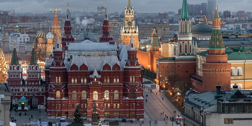 The State Historical Museum stands prominently in Red Square, showcasing rich history.