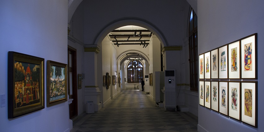 A view of Ghare Baire Museum gallery displaying historical artefacts and exhibits.