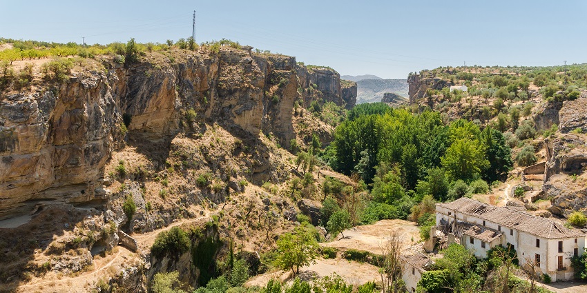 View of Alhama Canyon in Andalusia region where the Cordora Mosque is located.