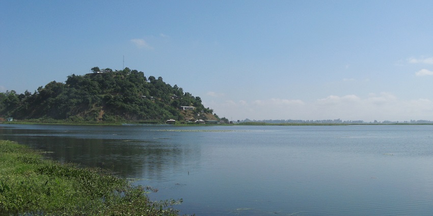 A captivating view of Loktak Lake with its floating islands, a unique and rare sight in India.