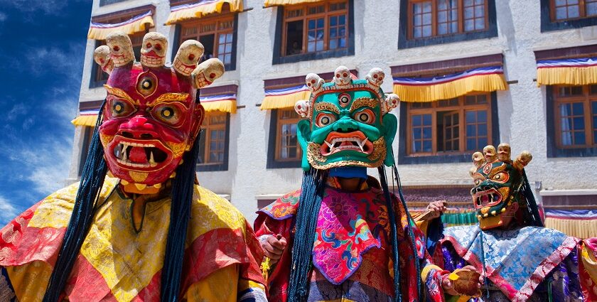 Performers dressed in traditional clothes gear up for the Ghatu Dance on Tamu Lohsar