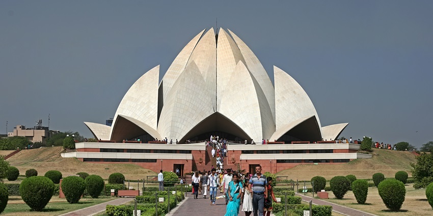 A view of the beautiful Lotus Temple, one of the places to visit on the Delhi travel guide.