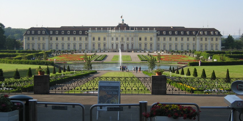 An image showing the beautiful garden of Residenzschloss Ludwigsburg in Germany.
