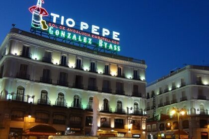 Puerta del Sol in Madrid, Spain, showcasing the lively Madrid Nightlife scene.