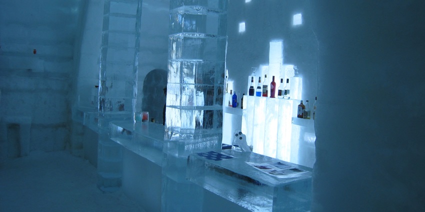 An image of an ice bar with everything made of ice similar to Magic Ice Bar