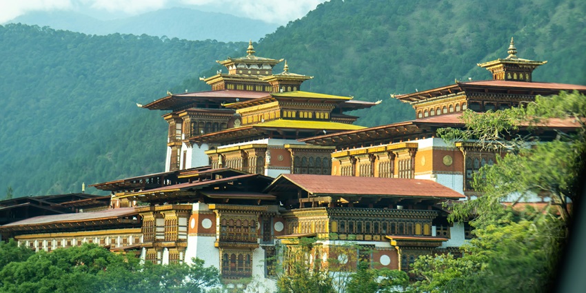 The Dzong Monastery one of the largest monestary in the landscape and mountains