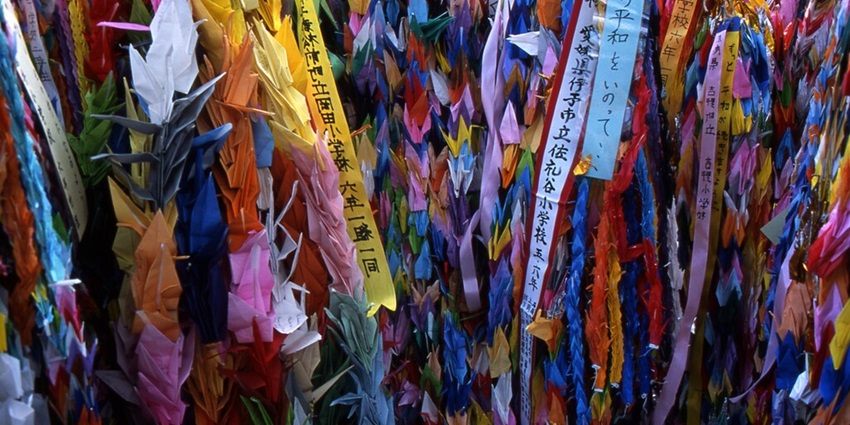 Oorigami cranes at the Children's Peace Monument near Hiroshima Peace Memorial Museum