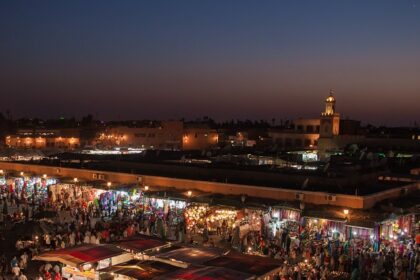 Aerial view of Marrakech nightlife, a blend of tradition and new age entertainment.