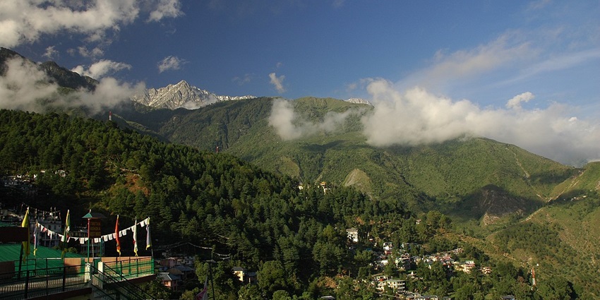 An image of a view over McLeod Ganj, one of the places to visit in June in North India.