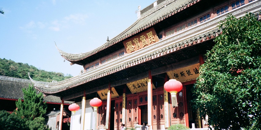 Monks in traditional robes meditating peacefully in a serene temple surrounded by nature