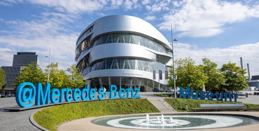 An image showing the Mercedes-Benz Museum, a renowned architectural landmark.