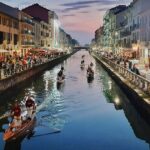 An overview of Navigli, Milan, Metropolitan City of Milan, Italy view at night