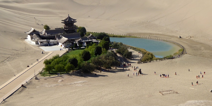 View of the Crescent Moon Lake with the beautiful landscape.