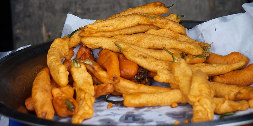 Mirchi Bajji is a flavourful street food in Vijayawada.