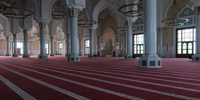 Spacious prayer hall in one of the mosques in Italy