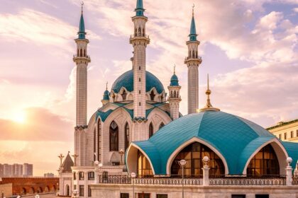 Historic mosques in Russia showcase Islamic architecture with domes, minarets, and mosaics.