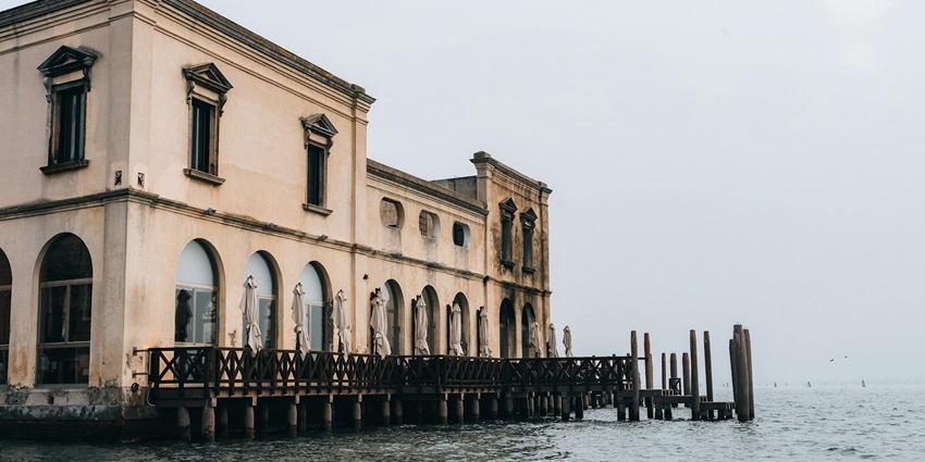 Bright sea water at Murano Island, a top place to celebrate Valentine’s Day in Venice.