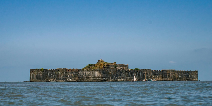 An image of the Murud-Janjira fort, a historic sea fort in India surrounded by water