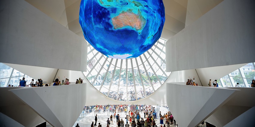 Futuristic museum exploring science, innovation, and sustainability.