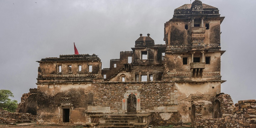 An image of Chittorgarh Fort with ancient stone structures, creating a mystical atmosphere
