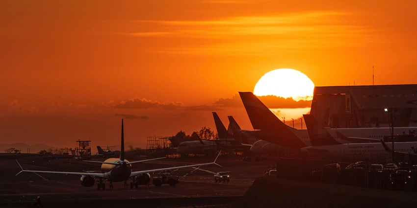 Beautiful evening snap from the airport in Myanmar where planes are all lined up