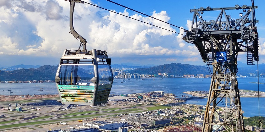 A glimpse of a popular scenic attraction in Hong Kong, China is Ngong Ping Cable Car.