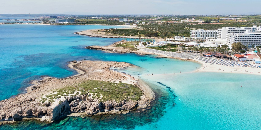 Nissi Beach, one of the beaches in Cyprus is popular due to its lively atmosphere.