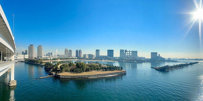 Odaiba is a futuristic island with entertainment, shopping, and waterfront in Tokyo.