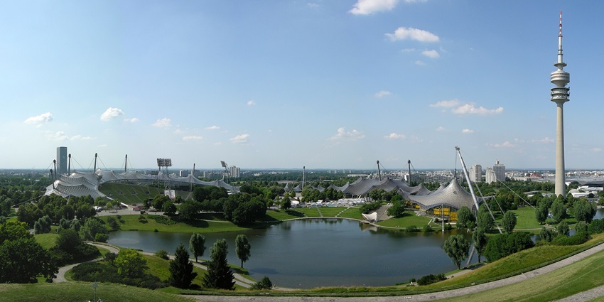 An image showing Olympiapark in Munich, showcasing its expansive green spaces.