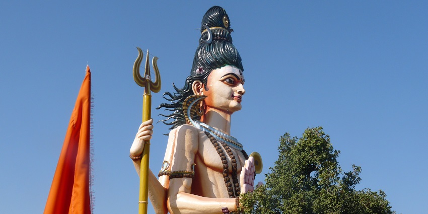 Serene view of large Shiva statue at a well known place.