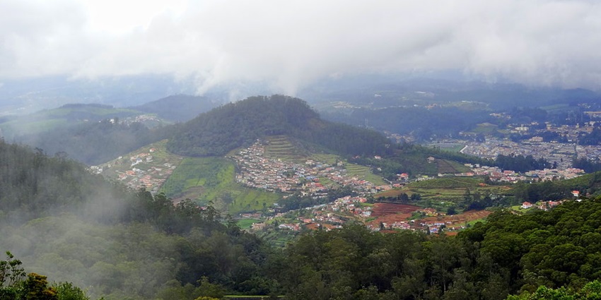 Aerial image of Ooty, one of the best places to visit in South India during the monsoon