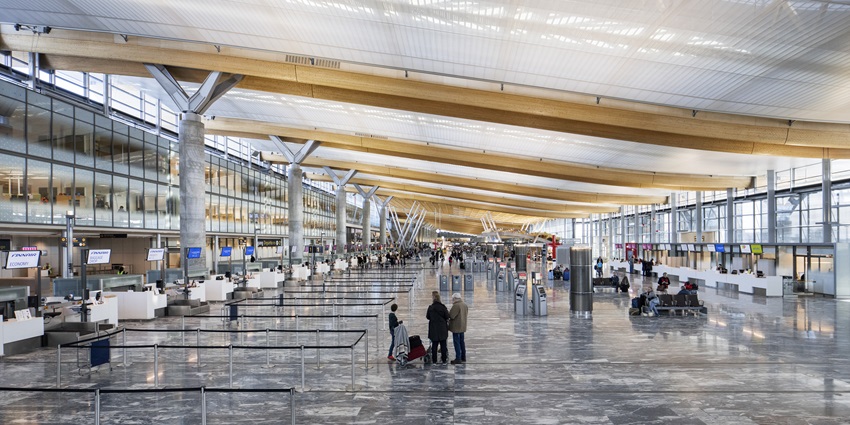 An image of the check-in area of Oslo Airport, a famous airport in Norway.