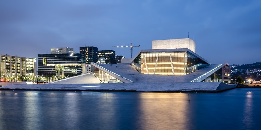 An image showing the stunning Oslo Opera House, an iconic architectural landmark.
