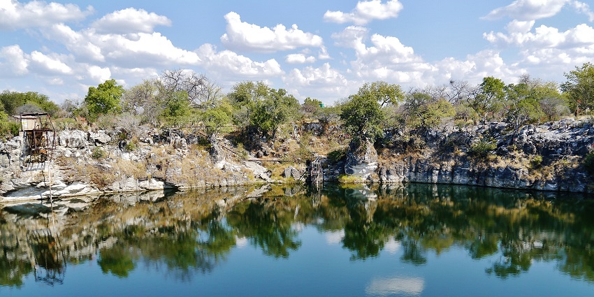 The beautiful aerial view of the Otjikoto Lake location in the region of Oshikoto, Namibia.