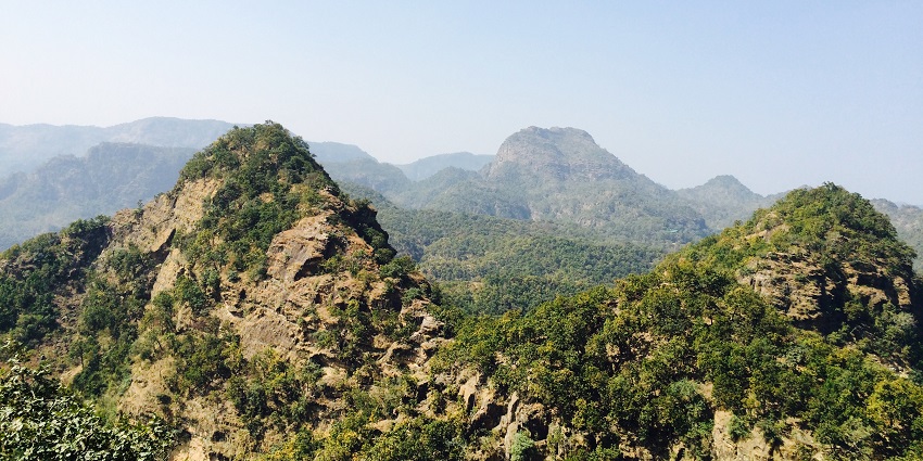 Serene landscape views of mountain at the Pachmarhi hill station in Central India.