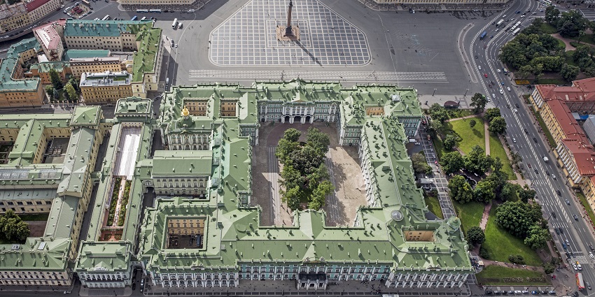 Palace Square in front of the museum, showcasing its grand architecture and history