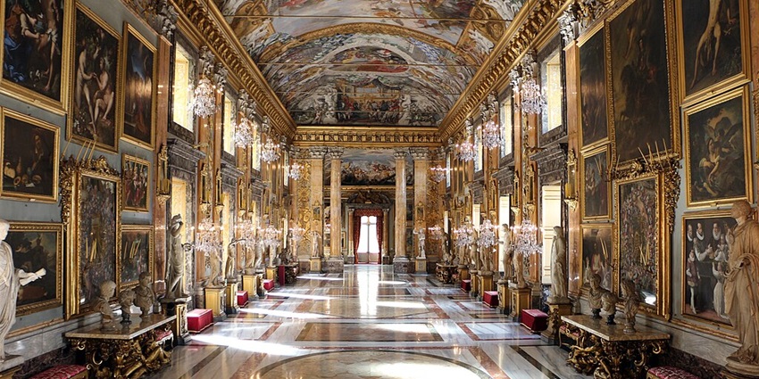 Rich interiors of Palazzo Colonna, one of the largest private palaces in Rome, Italy.