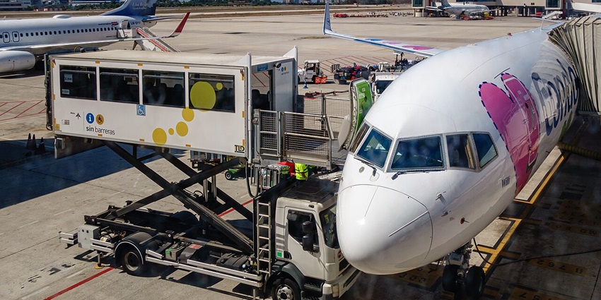 Aeroplane at the Palma de Mallorca Airport in Spain.