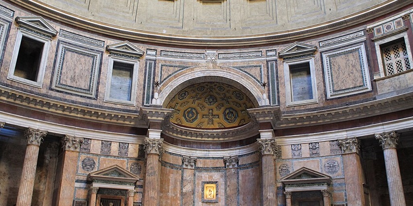 Astonishing architecture of the Pantheon, a Catholic church in Rome since AD 609.