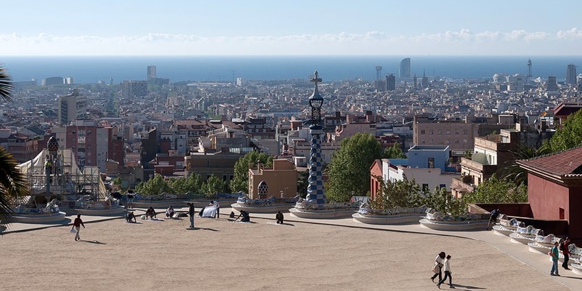 An aerial view from Park Guell, a top site to visit on Valentine’s Day in Barcelona.