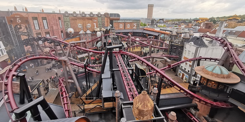 An image of a famous roller coaster ride at Phantasialand, a top theme park in Germany.
