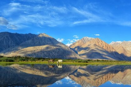 An image of snow-capped mountains of Ladakh - best places to visit in August in North India