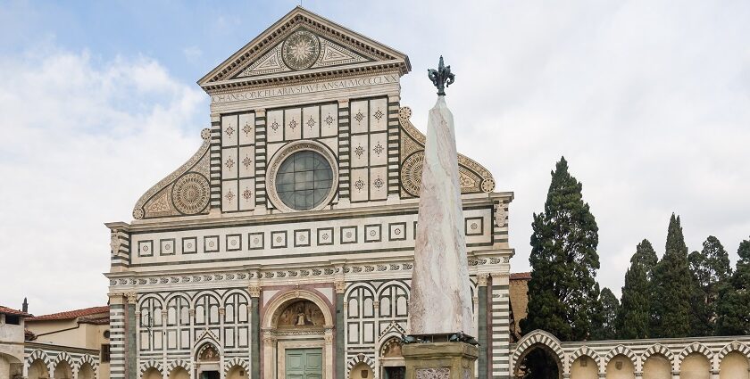 An exterior view of Santa Maria Novella, one of the best places to visit in Florence, Italy.