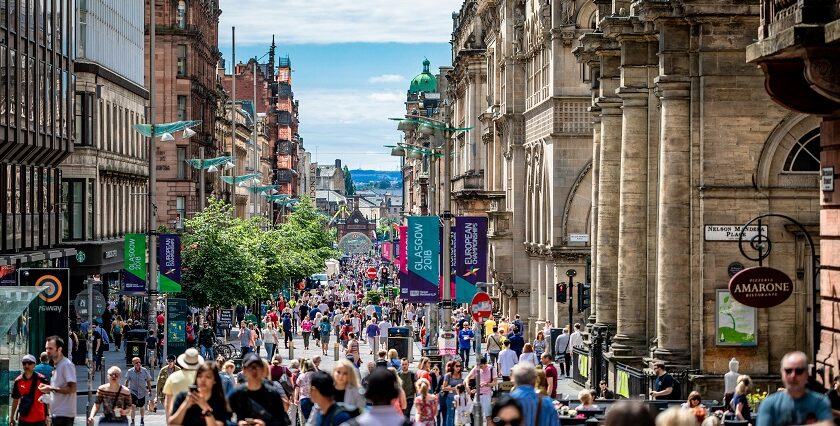 View of Sunny day on Glasgow Buchanan Street, a must-see spot among the many places to visit in Glasgow