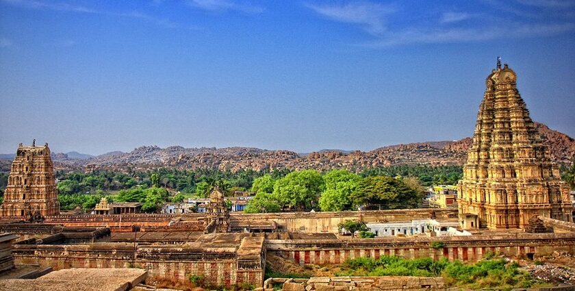 An image of historic Hampi Temple, one of the best places to visit in October with family in India.